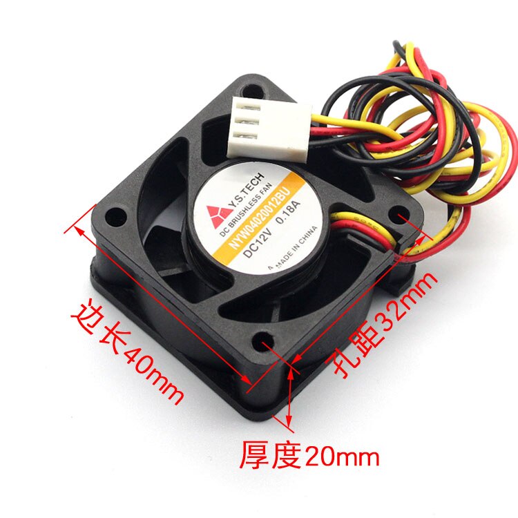 40mm Cooling Fan 12V  Y. S.techNYW04020012BU 4cm 4020 12V 0.18a Three Wire Cooling Fan