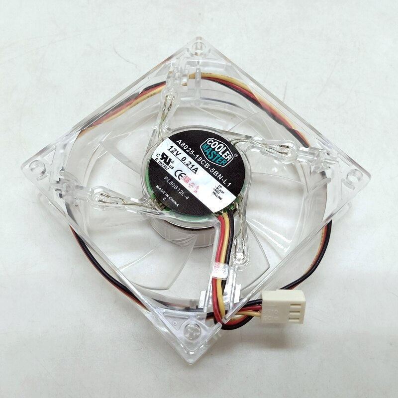 A8025-18CB-5BN-L1 8025 80mm Led Fan 12V Transparent Blue Light Speed Measurement Mute Fan 8cm Computer CPU Chassis Power Fan