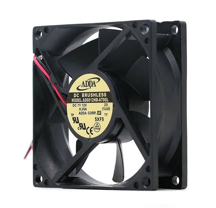 ADDA AD0812HB-A70GL 8025 12V 0.25A 2 Wire Dual Ball Cooling Fan 3000RPM 38.65CFM