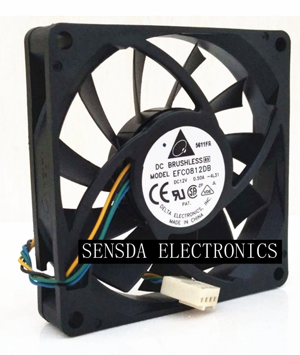 2PCS    Delta EFC0812DB 8CM 80MM 8015 8*8*1.5CM 80*80*15MM 12V 0.5A 4-wire PWM Cooling Fan