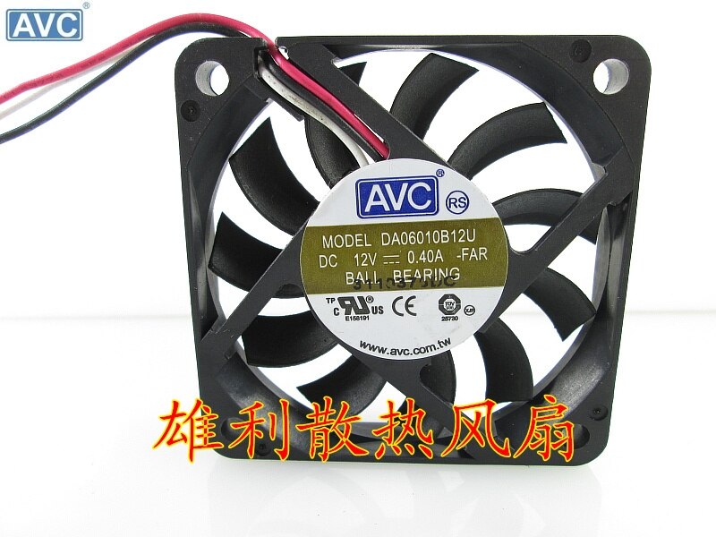 AVC DA06010B12U DC 12V 0.40A 6CM 6010 3 Wire Dual Ball Bearing Cooling Fan