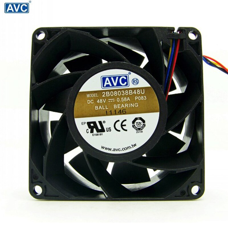 AVC 2B08038B48U 48V 0.58A 8CM 8038 4-P PWM Case Cooling Fan Powerful 80*80*38mm