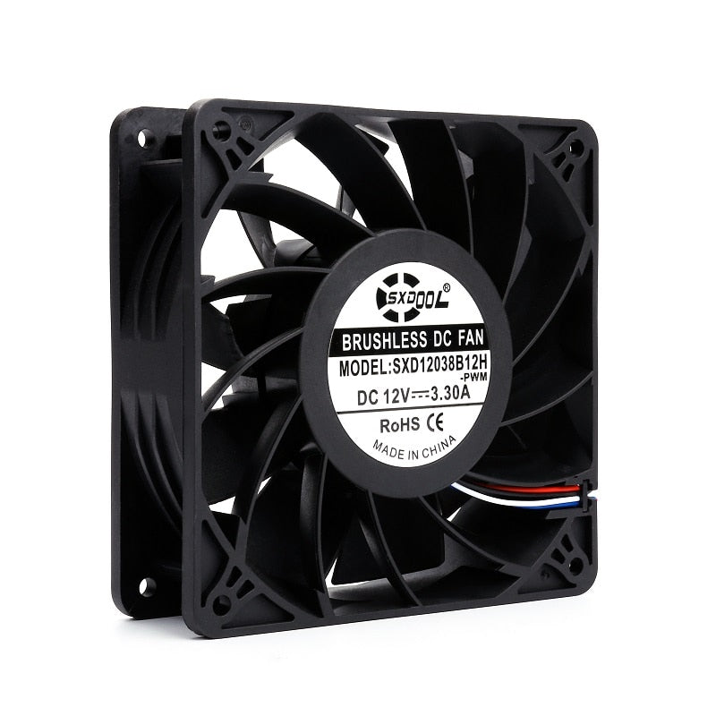 100PCS Gpu Cooling Fan  Antminer SXD12038B12H 120mm 120*120*38mm DC12V 3.3A 5200RPM 210CFM Powerful  BTC BCH SBTC UBTC