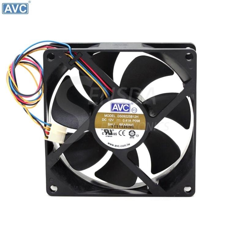 AVC DS09225B12H 12V 0.41A 9CM 9225 four-lane Dual Ball Bearing PWM Fan Thermostat