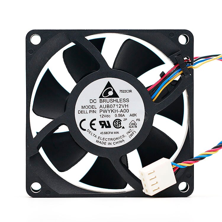 AUB0712VH 12V 0.56A 7CM 7025 4-wire PWM Temperature Controlled Cooling Fan   Delta