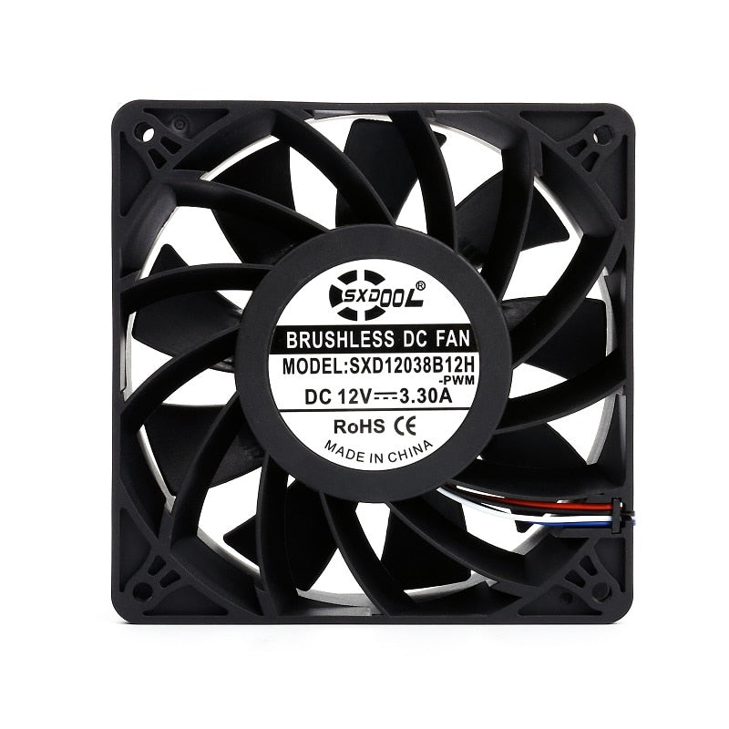 100PCS Gpu Cooling Fan  Antminer SXD12038B12H 120mm 120*120*38mm DC12V 3.3A 5200RPM 210CFM Powerful  BTC BCH SBTC UBTC