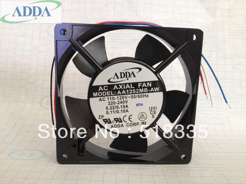 ADDA AA1252MB-AW 1225 12025 12CM 120*120*25MM 110V 220V Aluminum Frame Dual Ball Cooling Fan Axial Fan