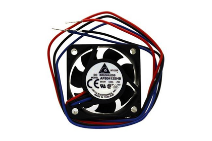 External seller reference: Delta AFB0412SHB-F00, DC12V 0.35A; three red/black/blue leads, source bare ends. Image does not prove the shipping unit, condition or supplied connector. Verify full part number, dimensions, connector and pinout before ordering. Lead count does not establish control functions.