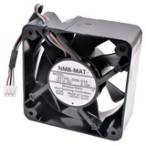 External reference: NMB 2410RL-04W-S29 CA7/EP, DC12V 0.10A; three brown/grey/black leads and a pale three-position housing. Different label version from the historical CA3/NFAN marking; equivalence unverified. Image does not prove the actual shipping unit, condition or supplied connector. Verify full option, dimensions, connector and pinout before ordering; lead count does not establish control functions.