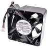 External reference: NMB 2410RL-04W-S29 CA7/EP, DC12V 0.10A; three brown/grey/black leads and a pale three-position housing. Different label version from the historical CA3/NFAN marking; equivalence unverified. Image does not prove the actual shipping unit, condition or supplied connector. Verify full option, dimensions, connector and pinout before ordering; lead count does not establish control functions.