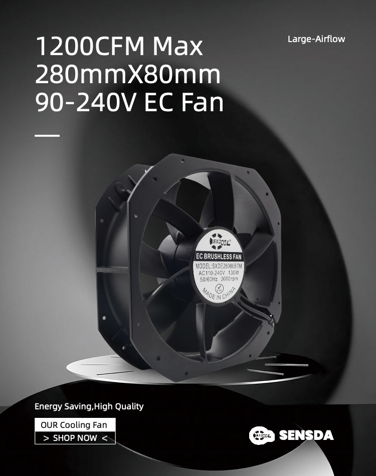 280mm 28cm 115V 230V EC Fan High Airflow & Energy Efficiency