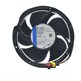 External reference: ebm-papst 6318/2TDHHP, labelled 48V DC, 2.65A, 127W, 36–72V DC, Var.036. Four coloured wires and a connector assembly are visible. The historical photograph only shows a black sheath continuing beyond the photograph boundary, so supplied wiring and termination remain unverified. Actual operating and rated specifications of supplied stock are not verified. Different unit; actual supplied condition, full option, measured fit, accessories, connector and pinout require verification.