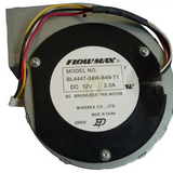 External reference: FLOWMAX/Minebea BL4447-04W-B49-71, DC12V 2.0A; four red/black/white/yellow leads and a pale housing. Image does not prove the actual shipping unit, condition or supplied full option. Verify measured fit, connector and pinout before ordering; lead count does not establish control functions.