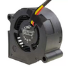 External reference: ADDA AB05012DX200600 (0X), DC12V 0.15A; side view of blower housing and sleeved leads leaving the upper frame. Image does not prove the actual shipping unit, condition or supplied full option. Verify measured fit, connector and pinout before ordering; lead count does not establish control functions.