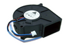 External whole-fan reference: Delta BFB0712L/-5J46, labelled DC12V 0.10A, with 6715L19R. The whole-fan reference shows three red/black/blue lead sections, a sleeve and a pale connector housing. A retained nameplate close-up provides label detail; these references do not establish the supplied harness or assembly. Different unit; supplied condition, measured fit, wiring and pinout require verification.