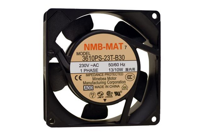 External seller reference: NMB 3610PS-23T-B30 A00, 230V AC, 50/60Hz, 13/10W; terminals not shown. Image does not prove the shipping unit, condition or supplied connector. Verify full part number, dimensions, connector and pinout before ordering. Lead count does not establish control functions.