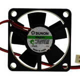External reference: SUNON KDE1245PFV2 MS.B2793.GN.C978, DC12V 0.8W; two red/black leads and a pale two-position housing. Image does not prove the actual shipping unit, condition or supplied connector. Verify full option, dimensions, connector and pinout before ordering; lead count does not establish control functions.