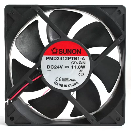 External catalogue reference, rear: SUNON PMD2412PTB1-A.(2).GN, DC24V 11.8W. Separate unit; supplied full suffix, label and wiring unconfirmed. Not a stock photo; upstream processing unknown.