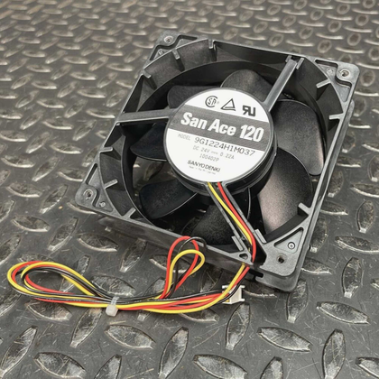 Independent Partsmine reference: SanyoDenki9G1224H1M037/DC24V0.22A,100402P/MadePhilippines; different unit/harness/condition from actual120411F/MadeJapan. Original complete photo retained image2. Processing history unknown; supplied origin, option, connector and pinout require verification.