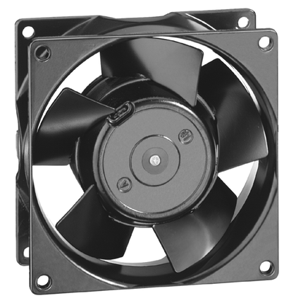 Unlabelled axial-fan illustration used in manufacturer datasheets; not a current-stock photograph. Supplied model, dimensions, harness and terminals require confirmation.