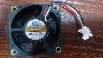 Different-unit historical reference: AVC F3510B12HN, DC12V 0.15A; gold/grey label with 180360F, three red/black/white lead sections and pale housing. Historical label appearance and small print differ. Supplied version, dimensions, termination, keying, functions, pinout and condition are unverified.