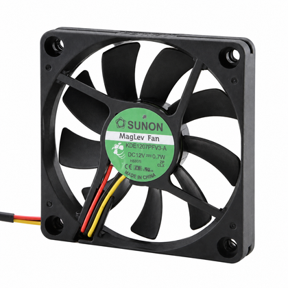 SUNON KDE1207PFV3-A 70x70x10mm 12V DC Axial Cooling Fan industrial replacement fan on pure white background - view 1