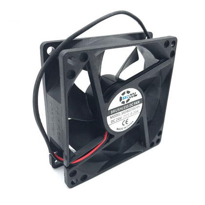 SXDOOL SXD8025B24H 80x80x25mm axial cooling fan, physical model label and wiring visible on white background