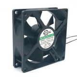 SXDOOL SXDE8025HB EC axial fan with original physical label and wiring, isolated seller overlay removed from white corner