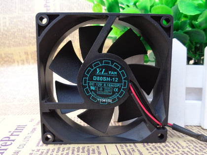 80mm Cooling Fan 8cm 12V  D80SH-12 8025 80X80X25MM 0.18A 8CM 12V Silent Cabinet Power Supply Cooling Fan