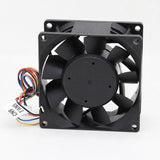 Delta PFB0824DHE-9H68 blade-side view with four colored leads and CN9/FAN5 harness marker