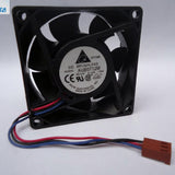 Delta AUB0712M-F00 12V DC axial fan - label view with 3-wire connector