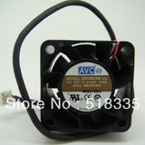 Original listing rear-label photograph of AVC DB03828B12U, DC12V0.82A, separate -FAR and BALL BEARING marking, with the complete frame, cable and white connector retained. Supplied full version, dimensions, bearing construction and pinout require verification.