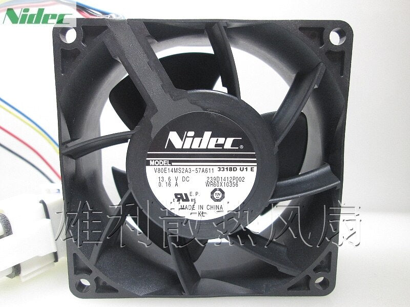 Nidec 8cm V80E14MS2A3-57A611 8038 13.6V 0.16A 4wire Cooling Fan V80E14MS2A3-57