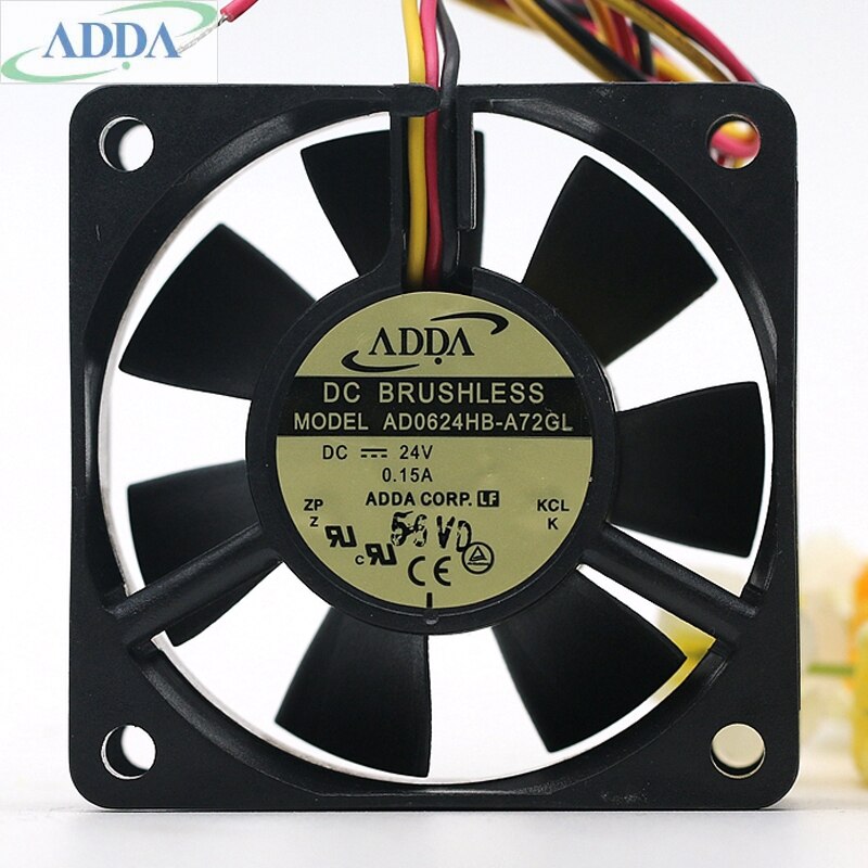 ADDA AD0624HB-A72GL 6025 24V 0.15A 6CM Three Line Inverter Server Cooling Fan 23.98CFM 4500 Rpm