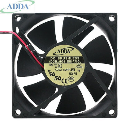 ADDA AD0812HB-A70GL 8025 12V 0.25A 2 Wire Dual Ball Cooling Fan 3000RPM 38.65CFM