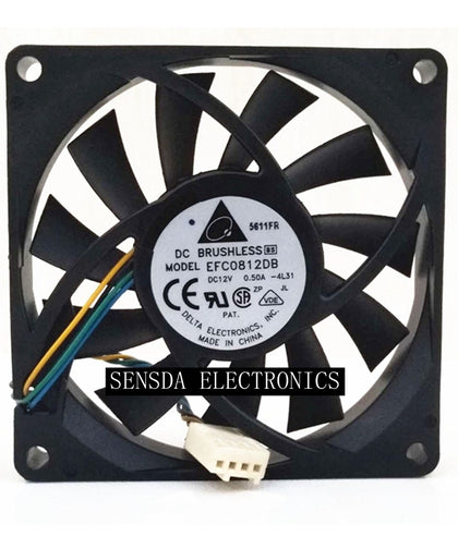 2PCS    Delta EFC0812DB 8CM 80MM 8015 8*8*1.5CM 80*80*15MM 12V 0.5A 4-wire PWM Cooling Fan