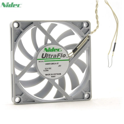 Nidec  U80R12MUA-57 UltraFlo 8010 80MM 8cm 80*80*10mm Fan 12V 0.25A Super Silent Fan With 2pin