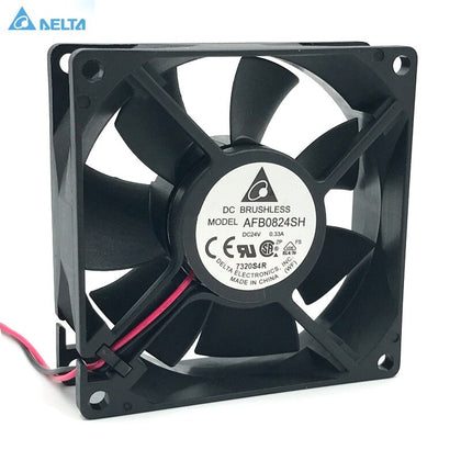 Delta Cooling Fan 80mm AFB0824SH 80*80*25mm DC 24V 0.33A 4000RPM 46.62CFM 2-Pin Cooler