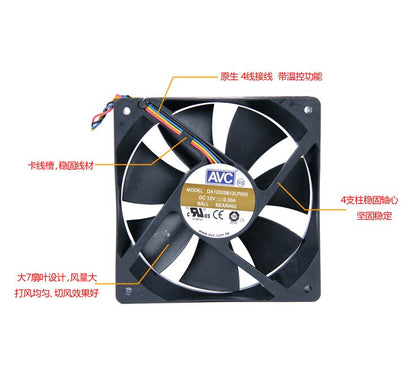 AVC DA12025B12L 12V DC 120x120x25mm Brushless Cooling Fan - product photo 2