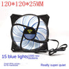 12025 Transparent Light-Emitting 12v 15 Blue Lights Computer Shadow Chassis Wind Fan