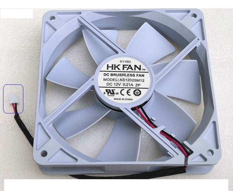Pure White Cooling Fan 12cm 12025 12cm Fan As12025m12 12V 0.21a 2-wire Plug 1500 Rpm
